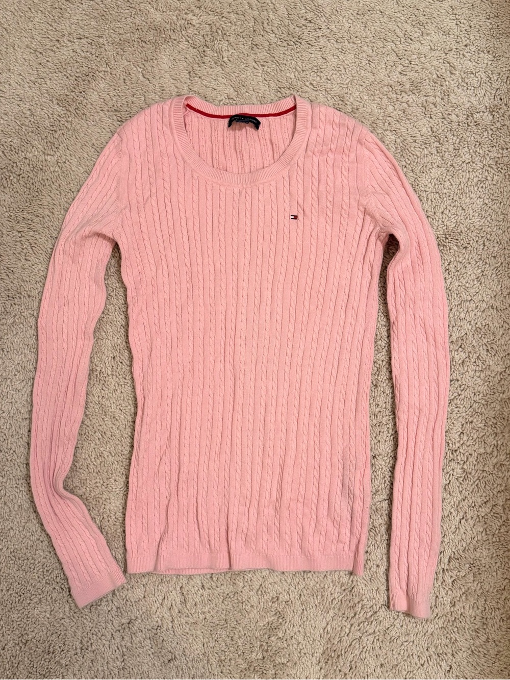 Tommy Hilfiger Light Pink Cable Knit Scoopneck Sweater